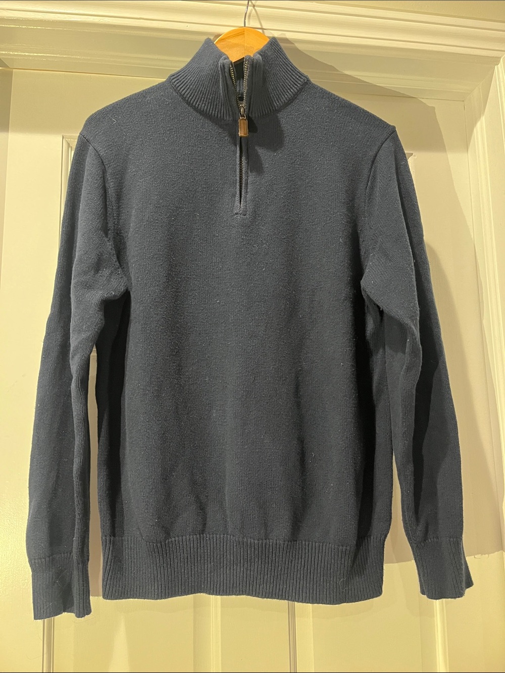 J.Crew Men's Navy Half-Zip Cashmere Cotton Sweater - Classic Ribbed Collar